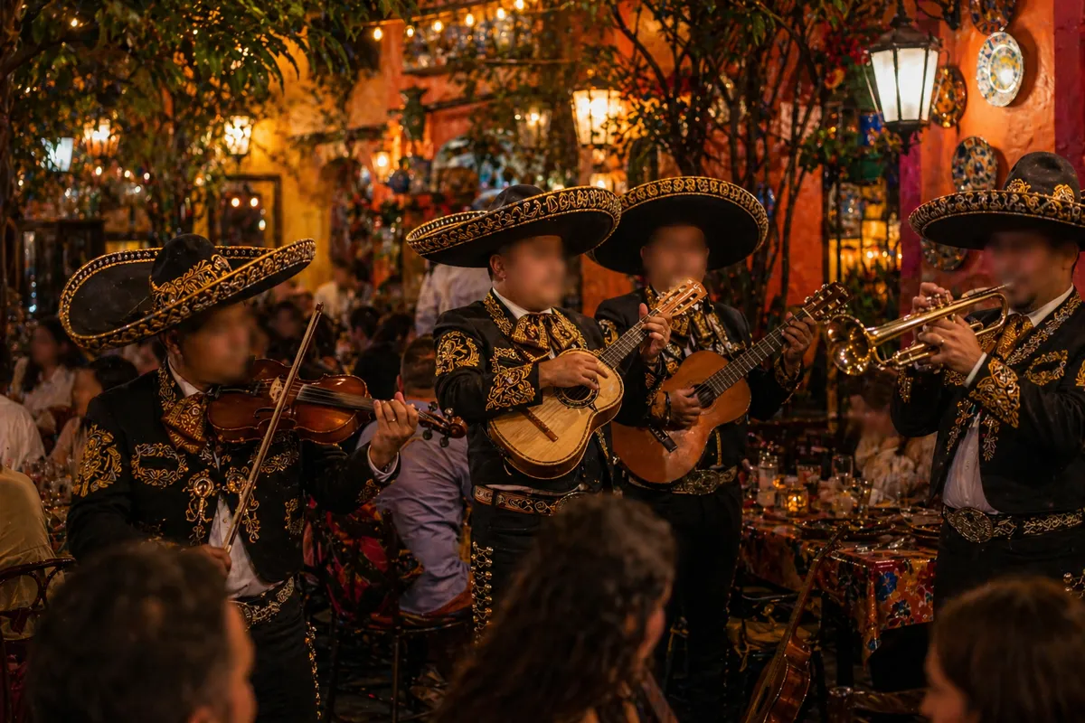 Música en vivo con mariachi en el restaurante La Milpa, Ciudad de México