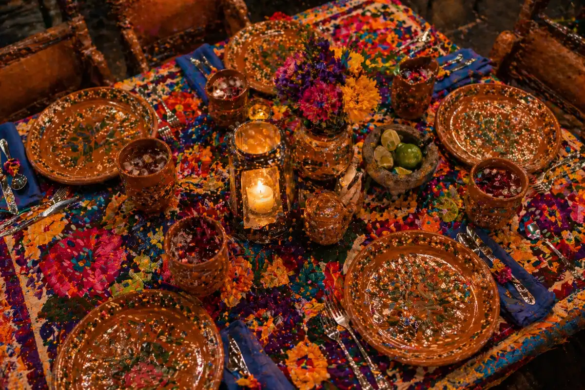 Mesa festiva en el restaurante mexicano tradicional La Milpa, Condesa